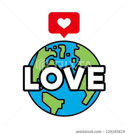 Illustration of the Earth with the word LOVE and a like mark Illustration of the Earth with the word LOVE and a like mark 120285619
