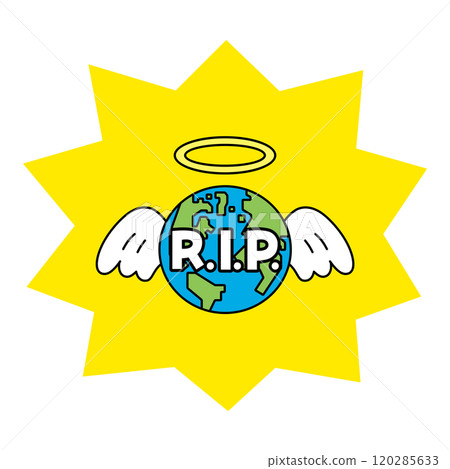 Illustration of the earth with the letters R.I.P. and an angel halo and wings 120285633