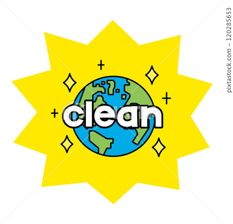 The word "clean" and an illustration of a sparkling earth 120285653