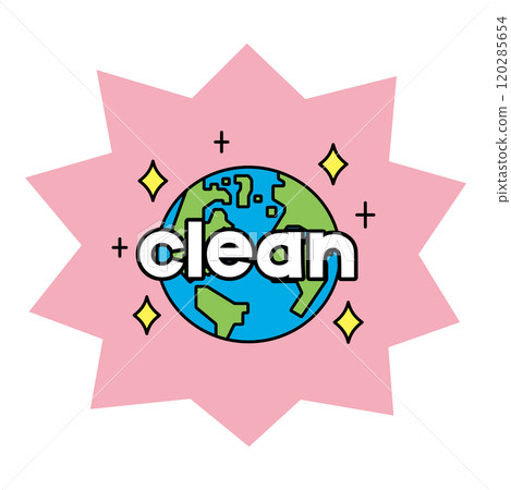The word "clean" and an illustration of a sparkling earth The word "clean" and an illustration of a sparkling earth 120285654