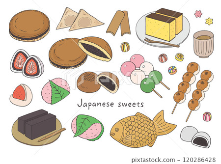 與日本甜點相關的手繪插圖集（彩色） 120286428