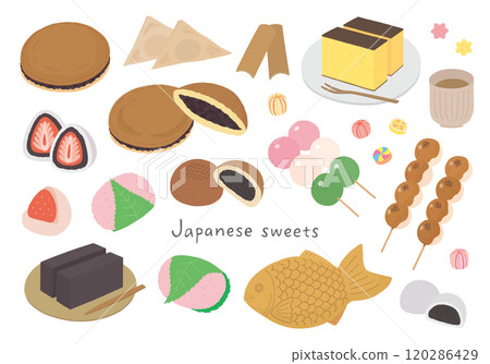 與日本甜點相關的手繪插圖集(彩色/無主線) 與日本甜點相關的手繪插圖集(彩色/無主線) 120286429