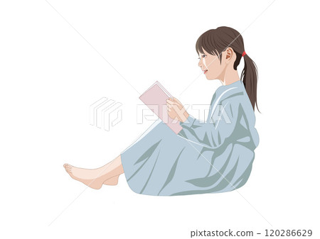 Illustration of a girl sitting on the floor and reading a book 120286629
