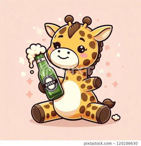Giraffe drinking beer 120286630