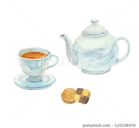 Tea time image drawn with watercolors 120286970