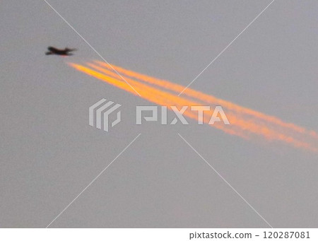 Orange autumn evening view from the riverbed 120287081