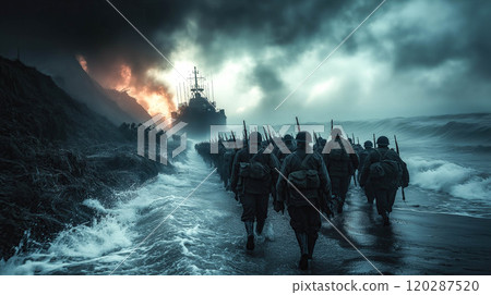 Cinematic of World War II soldiers. Military operation and War Concept. Generative Ai. 120287520