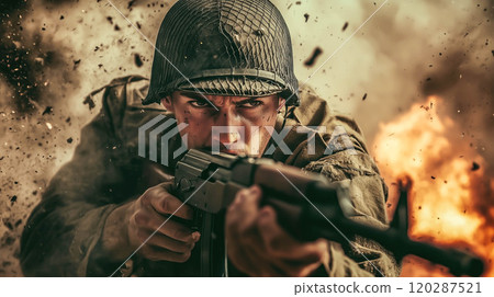 Cinematic of World War II soldiers. Military operation and War Concept. Generative Ai. 120287521