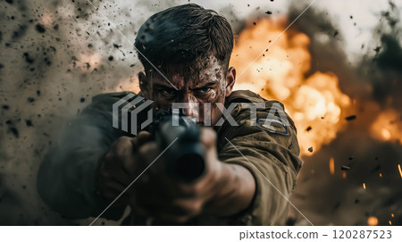 Cinematic of World War II soldiers. Military operation and War Concept. Generative Ai. 120287523
