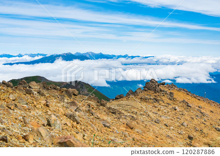 Climbing Mt. Ontake in autumn (Kengamine to Ninoike: view of the Northern Alps) Climbing Mt. Ontake in autumn (Kengamine to Ninoike: view of the Northern Alps) 120287886