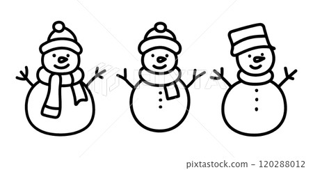 Hand-drawn line drawing of three cute snowmen, cut out on transparent background Hand-drawn line drawing of three cute snowmen, cut out on transparent background 120288012