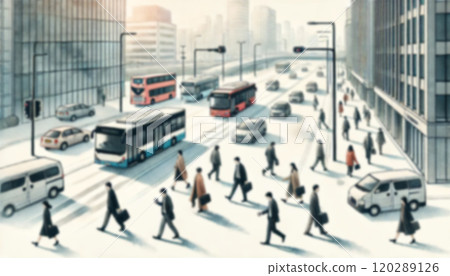 Urban commute scene: morning rush hour in business district in winter 120289126