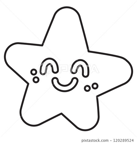 Happy star outline for kid colouring book, art, painting, tattoo, sign, symbol, card, cartoon, character, comic, mascot, tattoo, brooch, shirt print patch, plush toy, kid doll, happy emoji, night time 120289524