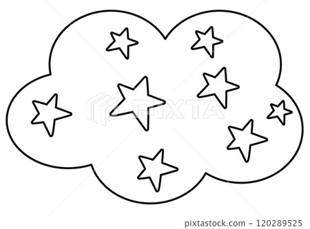 Cloud outline with star pattern for kid colouring book, art, painting, colouring page, tattoo, sticker, decoration, cute patch, shirt print, brooch, weather, temperature, season, sky element, icon 120289525