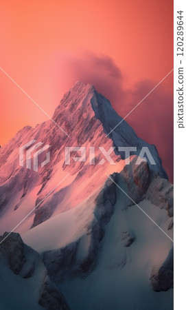 Beautiful top of mountain surrounded by clouds. Generative AI 120289644