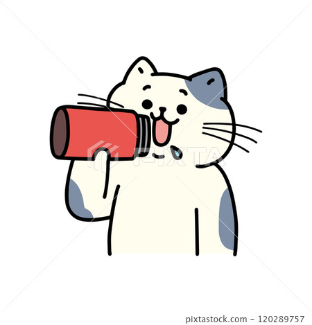 貓咪用自己的瓶子喝水 120289757