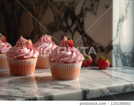 Homemade pink sweet cupcakes strawberries. Generative AI Homemade pink sweet cupcakes strawberries. Generative AI 120289802