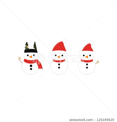 Cute Snowmen with Santa Hats and Scarves - Minimalist Winter Holiday Icons Cute Snowmen with Santa Hats and Scarves - Minimalist Winter Holiday Icons 120289820