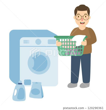 man laundry and washing clothes man laundry and washing clothes 120290361