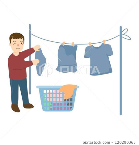 many clothes hanging on a line 120290363