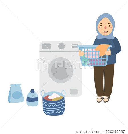 woman hijab laundry and washing clothes 120290367