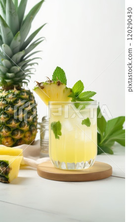 Pineapple cocktail. Summer refreshing tropical drink. Generative AI 120290430