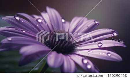 close up of violet flower with drops of water. Generative AI close up of violet flower with drops of water. Generative AI 120290438