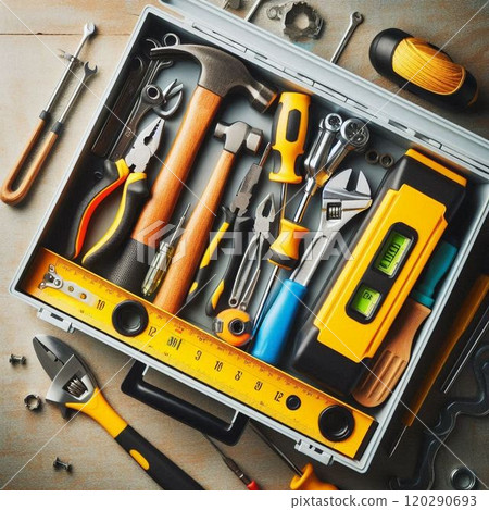 放置在木板上的工具 放置在木板上的工具 120290693