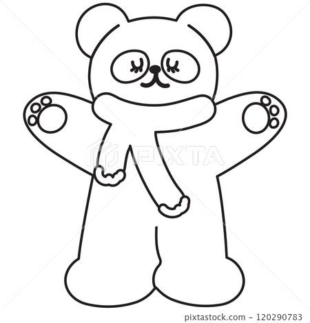 Outline of panda with winter scarf for kid colouring book, art, painting, animal shape, tattoo, zoo, souvenir shop, cartoon character, comic, mascot, amusement park, Christmas and New Year decoration 120290783