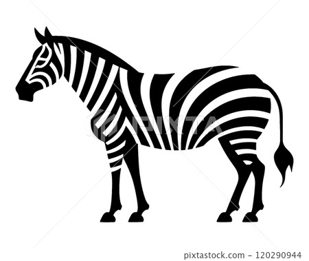Zebra full body silhouette illustration, cut out on transparent background 120290944
