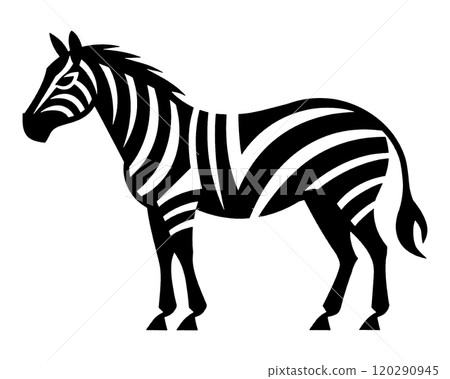 Zebra full body silhouette illustration, cut out on transparent background 120290945