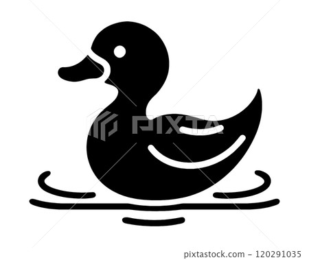 Simple silhouette illustration of a duck floating on water, cut out on transparent background 120291035