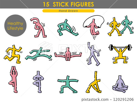 A healthy life set. Hand-painted stickman. 120291206