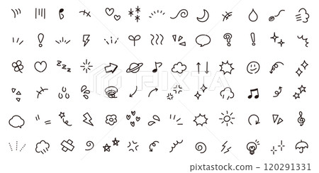 其線條可編輯的向量資料。一組帶有手繪情感的單色圖標，也可用於漫畫。 120291331