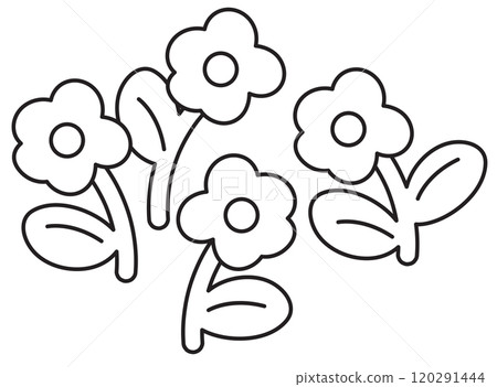 Flower outlines for kid colouring book, art, painting, nature, garden, floral print, colouring page, tattoo, plants, tree, cute patch, brooch, blossom, spring and summer, picnic, park, yard, icon, ads 120291444