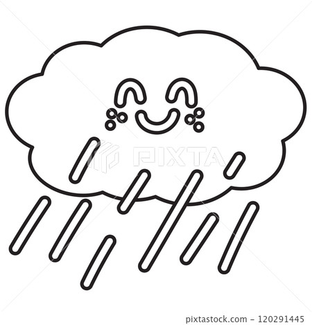 Outline of happy cloud and rain for kid colouring book, art, painting, colouring page, sticker, cute patch, weather, temperature, rainy season, sky, cartoon character, comic, mascot, icon, logo, emoji 120291445