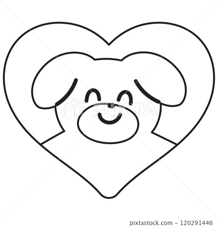 Outline of puppy and heart for kid colouring book, art, painting, animal, tattoo, pet shop, vet, cartoon, character, comic, mascot, cute patch, brooch, adopt pet, foster home, shelter, dog lover 120291446
