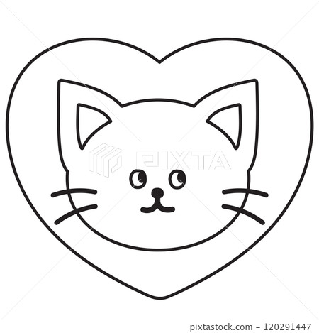 Outline of cat and heart for kid colouring book, art, painting, animal, tattoo, pet shop, vet, kitten cartoon, character, comic, mascot, patch, brooch, adopt pet, foster home, shelter, cat lover 120291447