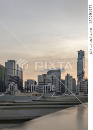Architecture exterior view of King Power Mahanakhon Building is a mixed-use skyscraper with other modern high-rise buildings. 120291471
