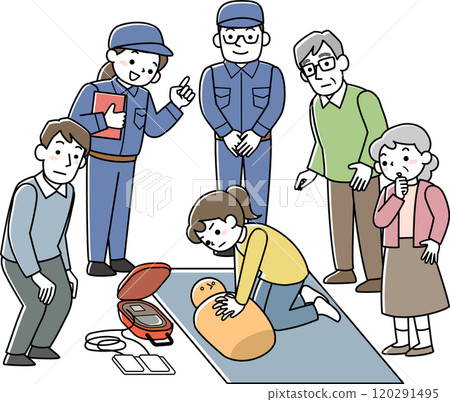 People taking part in a first aid course People taking part in a first aid course 120291495