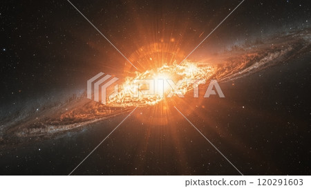 A bright supernova explodes in a galaxy. A bright supernova explodes in a galaxy. 120291603