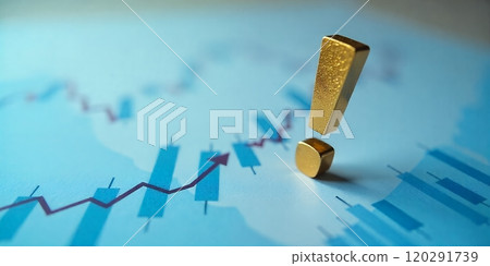 A gold exclamation point on a chart with an upward trend. A gold exclamation point on a chart with an upward trend. 120291739