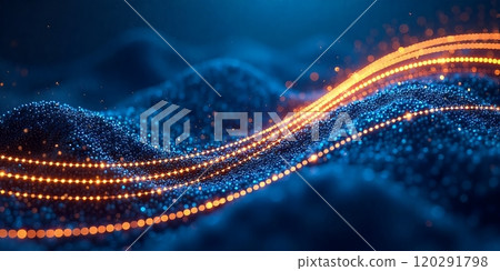Abstract blue and orange glowing lines 120291798