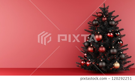A black christmas tree with red and gold ornaments. A black christmas tree with red and gold ornaments. 120292251