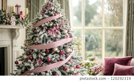 Christmas tree and holiday decorations in the living room. Holiday concept 120292319