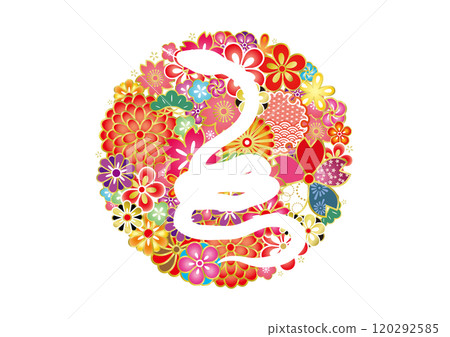 2025蛇年簡約華麗新年賀卡白蛇剪影日式圖案無背景框 120292585