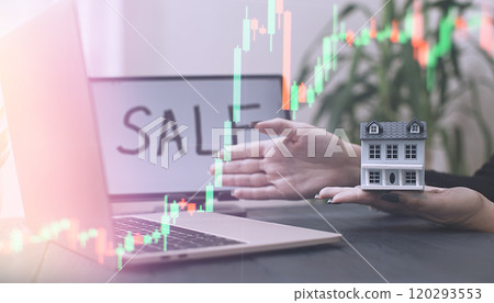 Modern Real Estate Sale Concept with Miniature House and Laptop 120293553