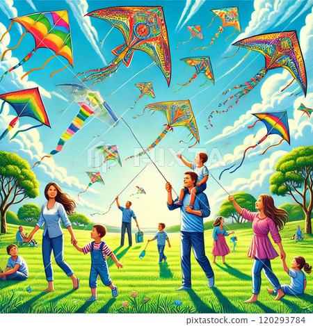 Family enjoying kite flying 120293784