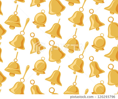Vector seamless pattern with Christmas bells on white background in flat style. Festive wallpaper with xmas decorations for textile. Vector seamless pattern with Christmas bells on white background in flat style. Festive wallpaper with xmas decorations for textile. 120293796