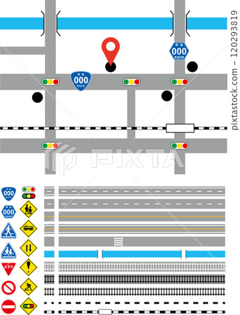 一組軌道、道路和標誌,可用於學習交通規則、創建地圖等。 一組軌道、道路和標誌,可用於學習交通規則、創建地圖等。 120293819